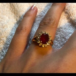 Gold white red diamond ring